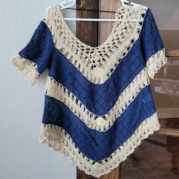 Umgee Tops - Umgee women's navy  blue boho crochet knit top
